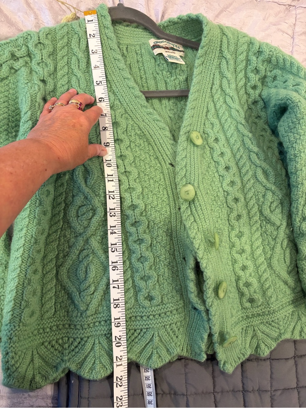 Aran Crafts Green Cable Knit Cardigan Sweater - Picture 10 of 10